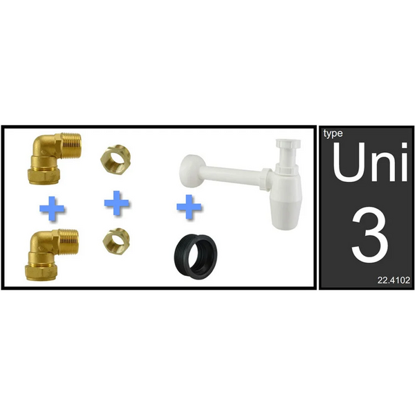 Uni-3 fontein/wast. aansluitset+PVC sifon - Sifons