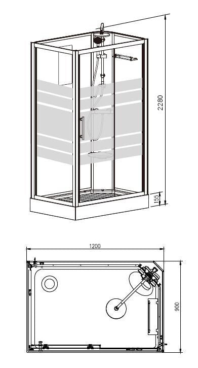 Cabine de douche complète thermo droite 120x90x218 verre alu 5mm