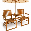 Garden Bench Loveseat Set 2 Persons Acacia Wood With Table Parasol Hole Foldable 141x61x87 cm