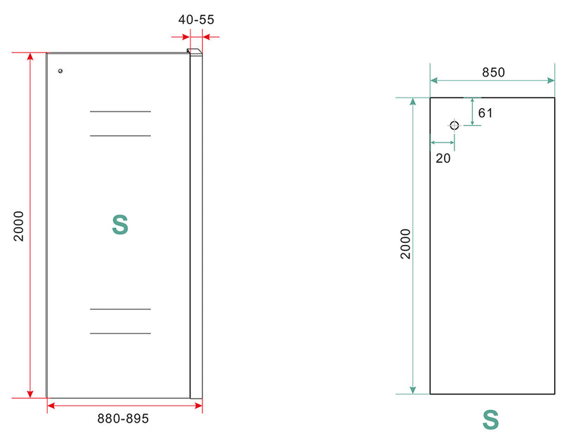 Side zijwand voor nis schuifdeur 900 x 2000 x 8 mm nano helder glas/mat zwart