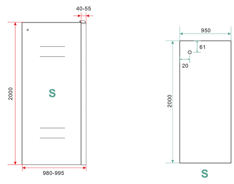 Side zijwand voor nis schuifdeur 1000 x 2000 x 8 mm nano helder glas/mat zwart