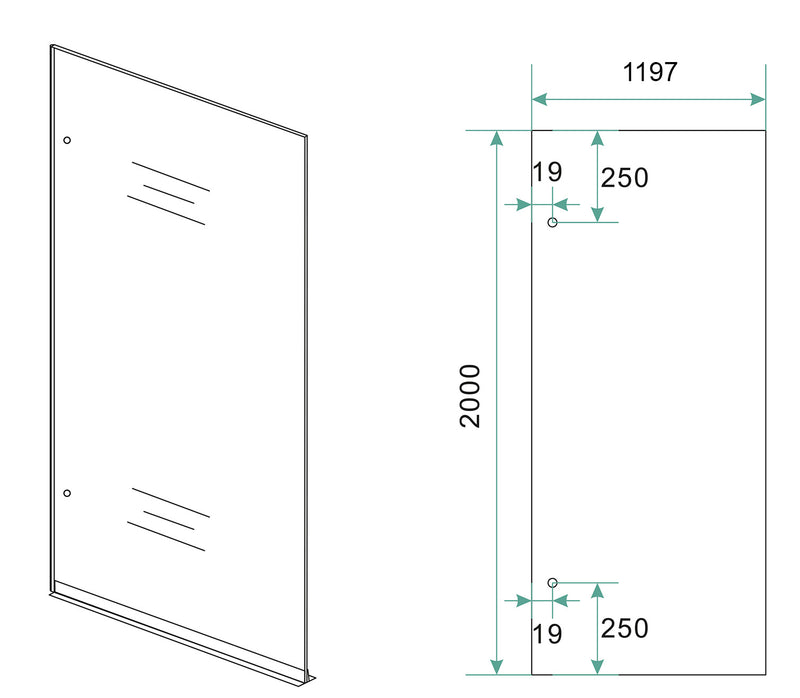 Less inloopdouche links 1200 x 2000 x 8 mm nano spiegelrook- naar helder glas/gunmetal