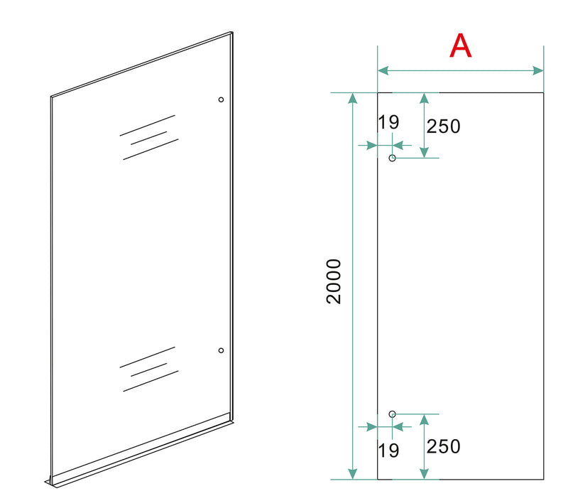 Less inloopdouche rechts 800 x 2000 x 8 mm nano spiegelrook- naar helder glas/mat zwart