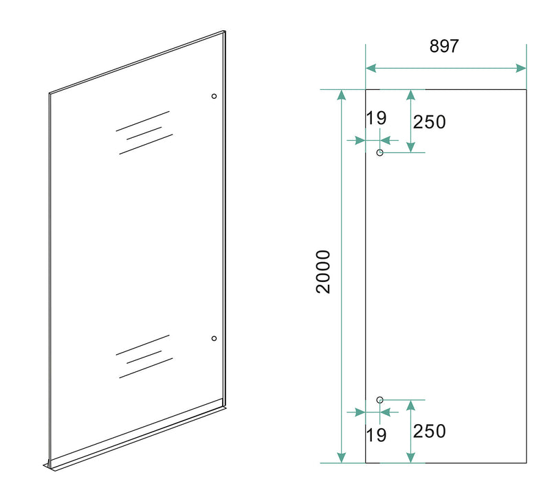 Less inloopdouche rechts 900 x 2000 x 8 mm nano spiegelrook- naar helder glas/gunmetal