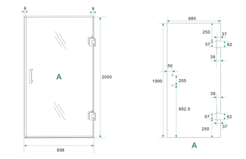 Less nisdeur rechts 700 x 2000 x 8 mm nano spiegelrook- naar helder glas/chroom