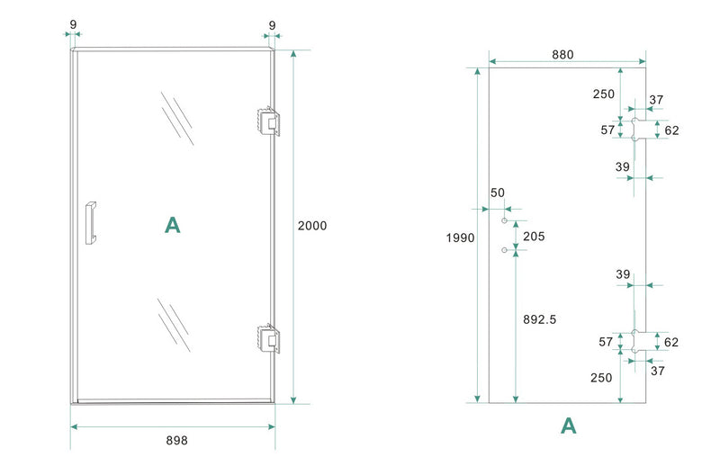 Less nisdeur rechts 900 x 2000 x 8 mm nano spiegelrook- naar helder glas/geborsteld staal