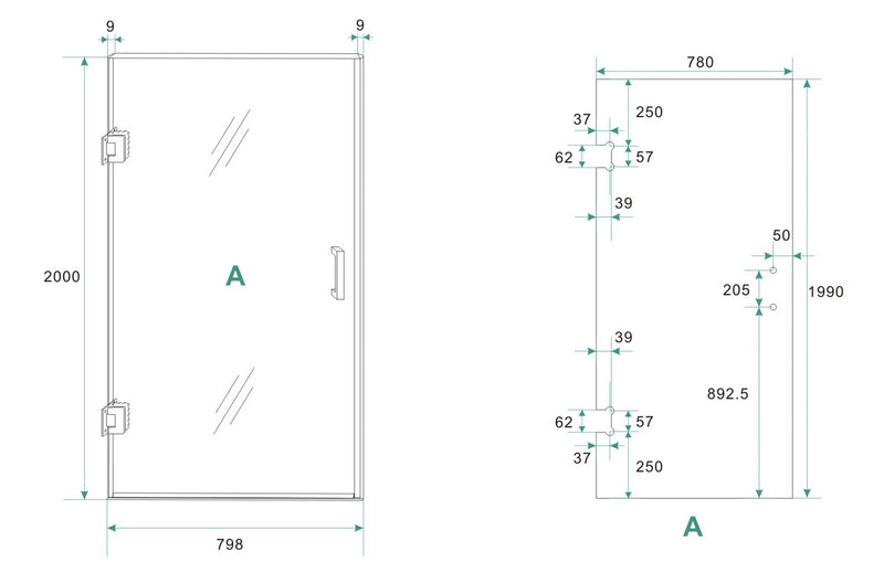 Less nisdeur links 800 x 2000 x 8 mm nano spiegelrook- naar helder glas/mat wit