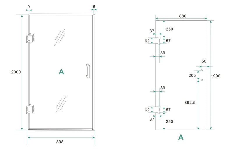 Less nisdeur links 900 x 2000 x 8 mm nano spiegelrook- naar helder glas/geborsteld staal