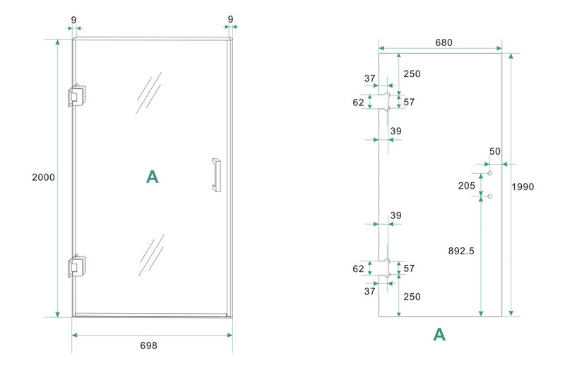 Less nisdeur 700 x 2000 x 8 mm nano rookglas/mat wit