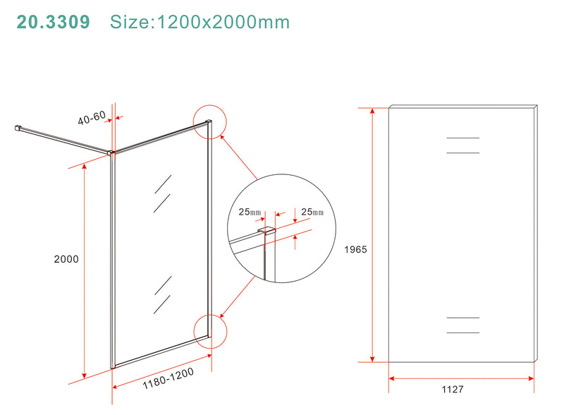 Square inloopdouche 1200 x 2000 x 8 mm nano helder glas/geborsteld brons koper