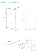 Square inloopdouche 900 x 2000 x 10 mm nano helder glas/mat zwart