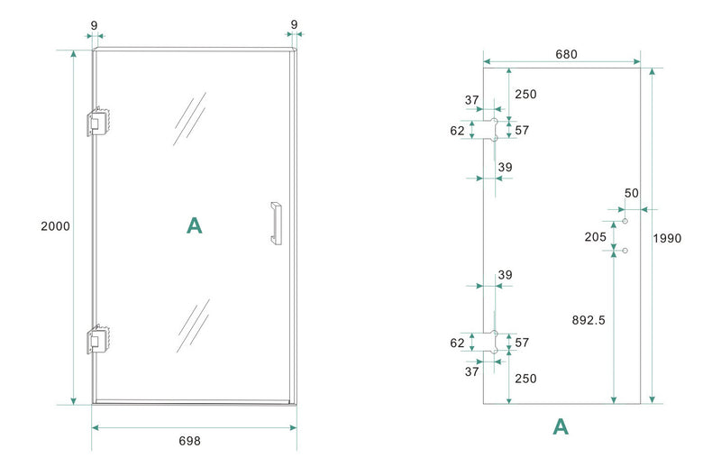 Less niche door 700 x 2000 x 8 mm nano clear glass/matt black