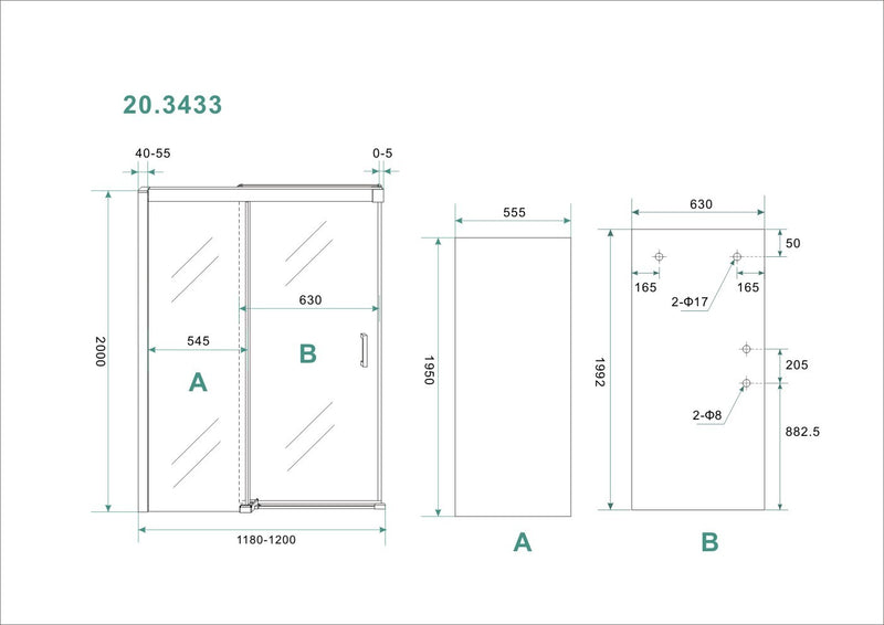 Puerta nisdeur met 1 schuifdeur 1200 x 2000 x 8 mm nano helder glas/chroom
