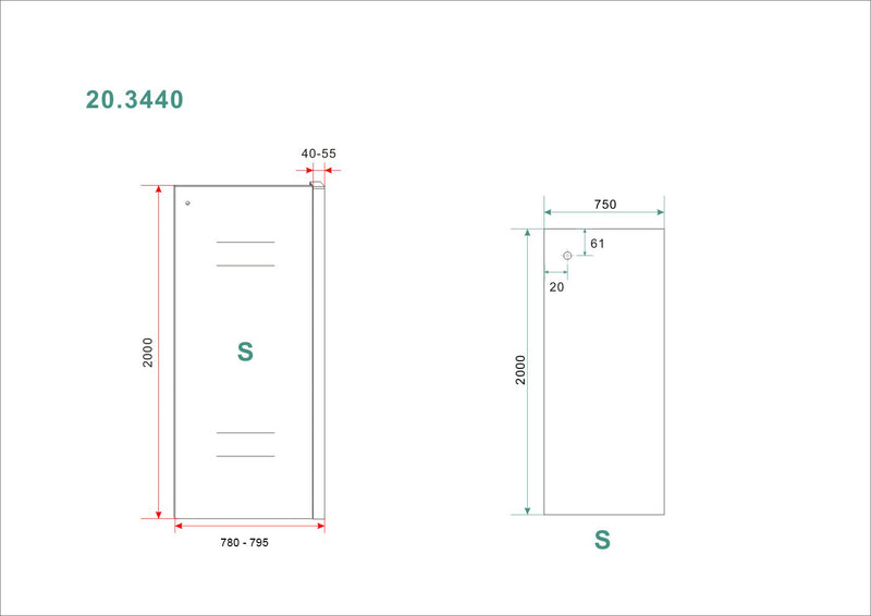 Side side wall for Puerta and Slide niche door 800 x 2000 x 8 mm nano clear glass/chrome