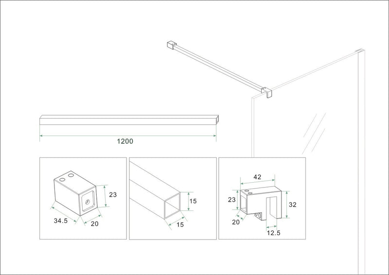 Slim set stabilisatiestangen 120 cm voor vrijstaande inloopdouches geborsteld messing