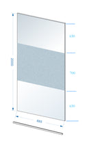 Slim glasplaat 900 x 2000 x 8 mm nano helder glas met melkglas middenband