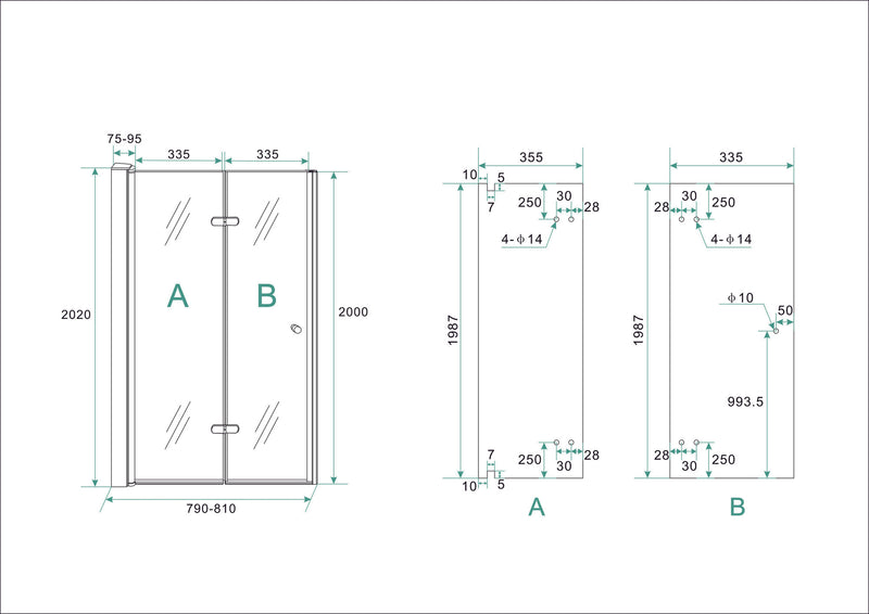 Maki porte de niche pliante à gauche 800 x 2000 x 8 mm nano verre clair/chrome