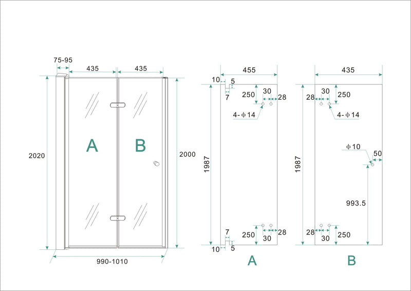 Maki niche door folding left 1000 x 2000 x 8 mm nano clear glass/chrome