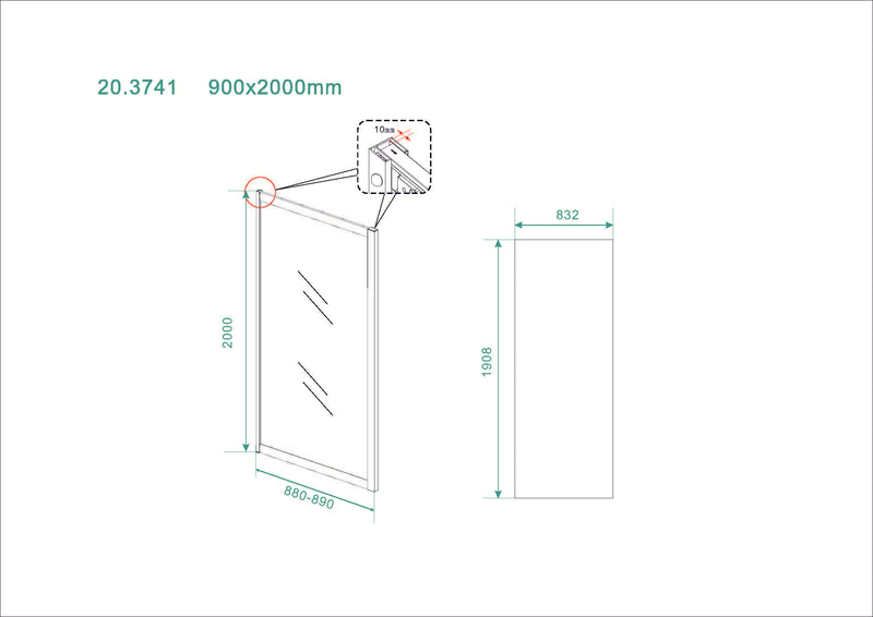 Skyline zijwand voor nis schuifdeur 900 x 2000 x 8 mm nano helder glas/mat zwart