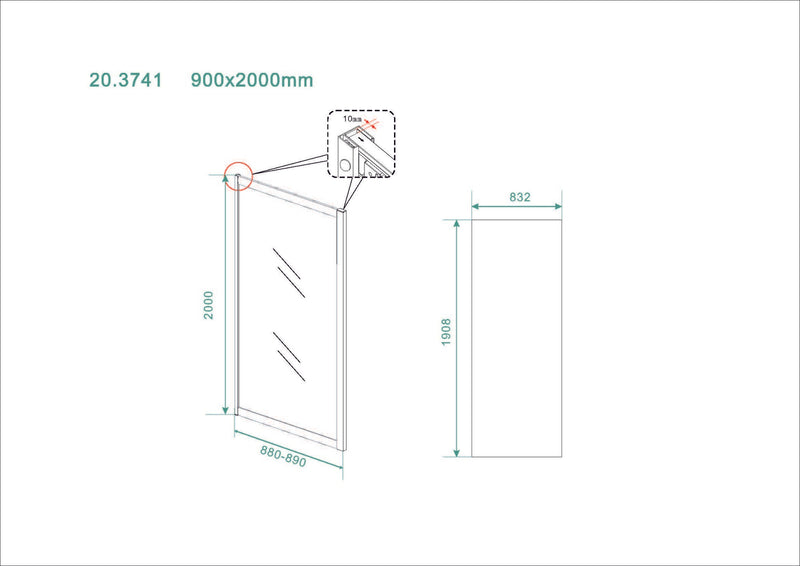 Skyline side wall for niche sliding door 900 x 2000 x 8 mm nano clear glass/matt black