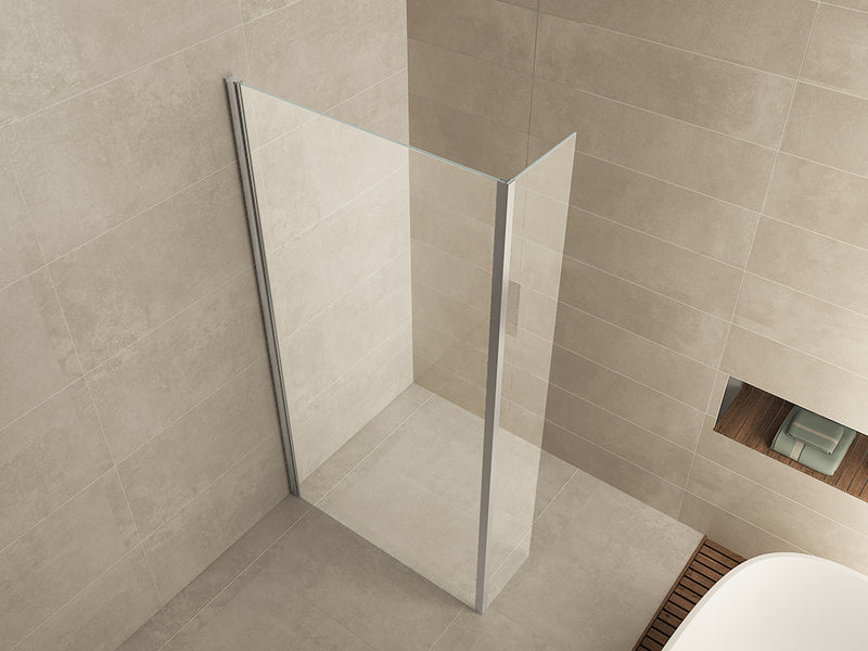 Paroi latérale 35 x 200 cm avec profil d'angle pour douche à l'italienne chromée avec verre dépoli NANO 10 mm