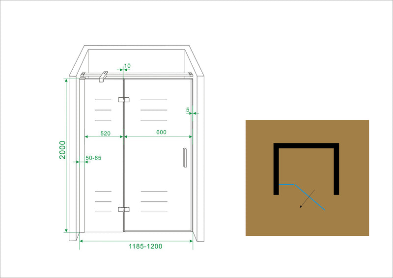 Vaz nisdeur met vast deel 1200 x 2000 x 8 mm nano helder glas/chroom