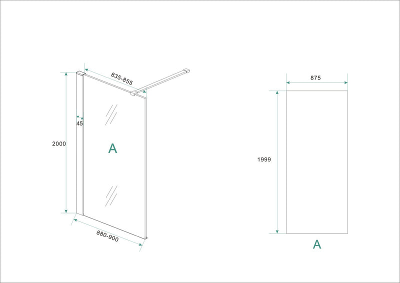 Hibera inloopdouche 900 x 2000 x 10 mm nano helder glas/RVS
