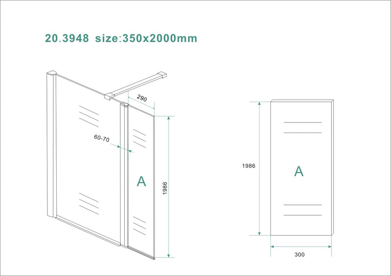 Comfort zijwand draaibaar links 350 x 2000 x 10 mm nano melkglas/chroom