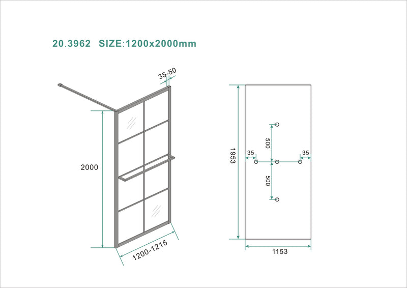 Maaz inloopdouche met raster en handdoekhouder 1200 x 2000 x 10 mm helder glas/mat zwart