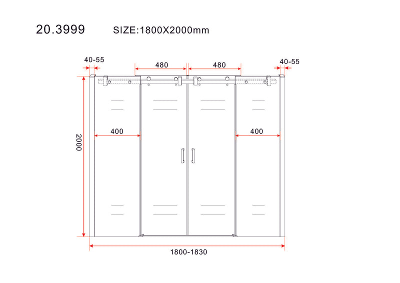 Slide nis schuifdeur dubbel 1800 x 2000 x 8 mm nano helder glas/chroom