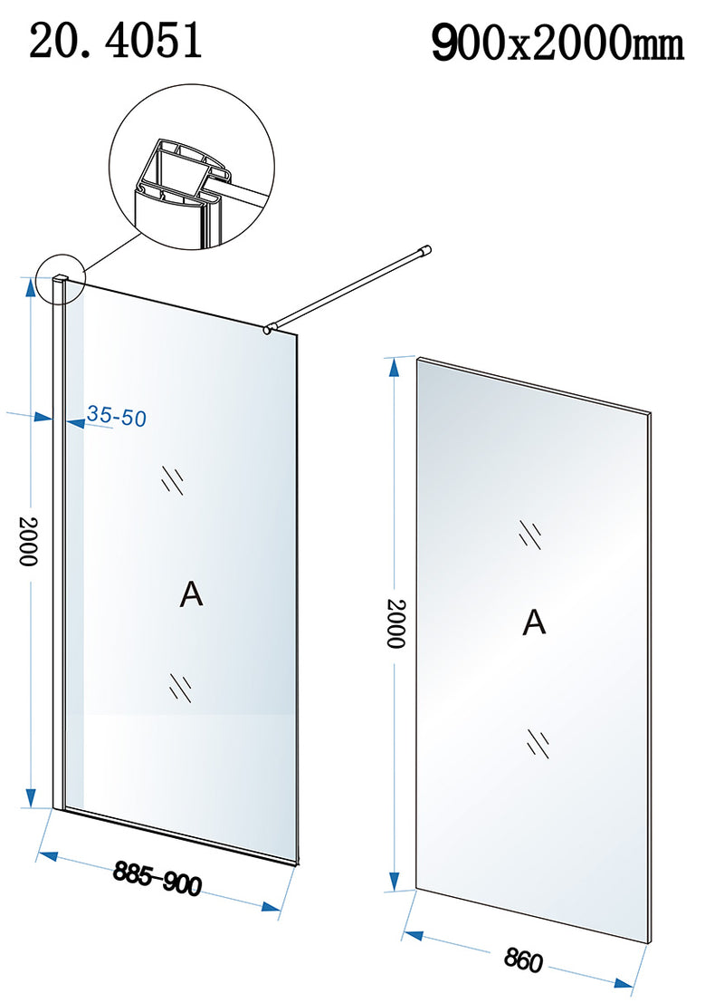 Eco inloopdouche 900 x 2000 x 8 mm nano helder glas/chroom