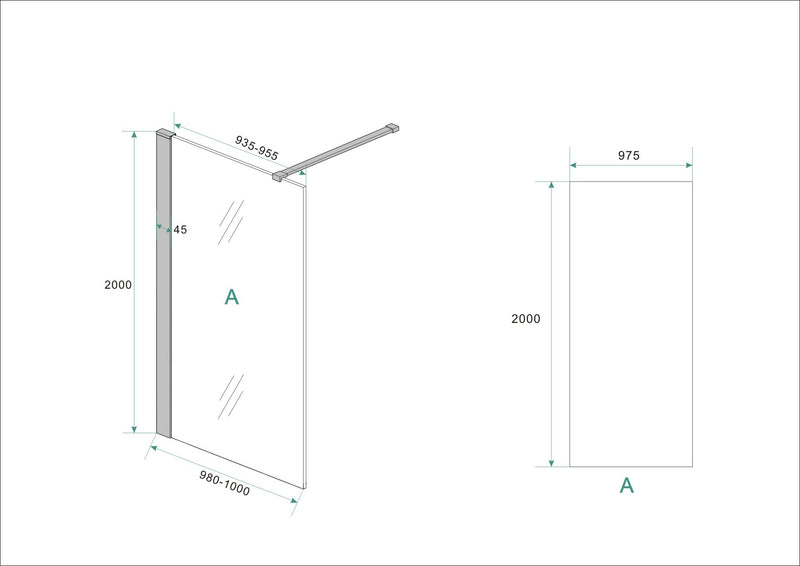 Graffic inloopdouche 1000 x 2000 x 10 mm nano safety glass folie helder glas/mat zwart