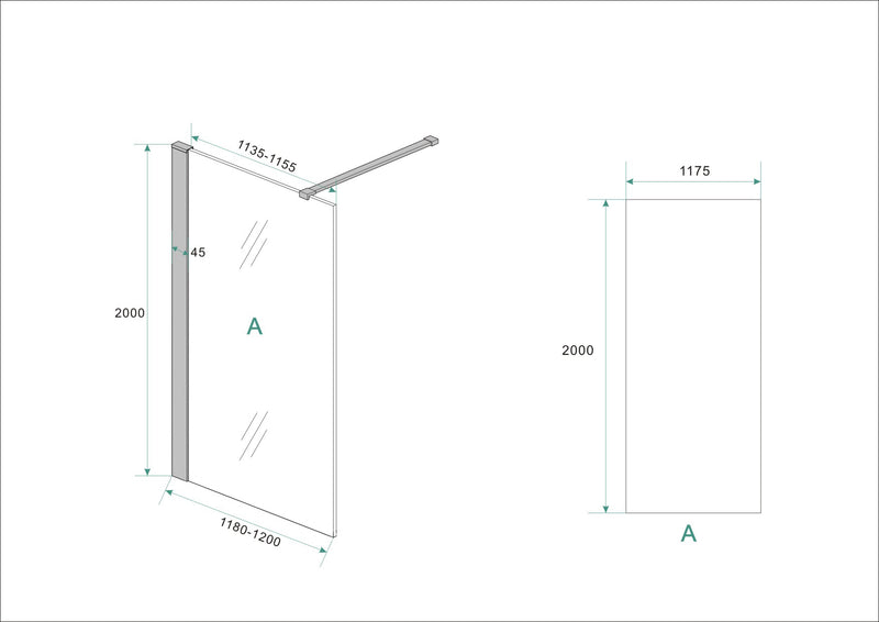 Graffic inloopdouche 1200 x 2000 x 10 mm nano safety glass folie helder glas/mat zwart