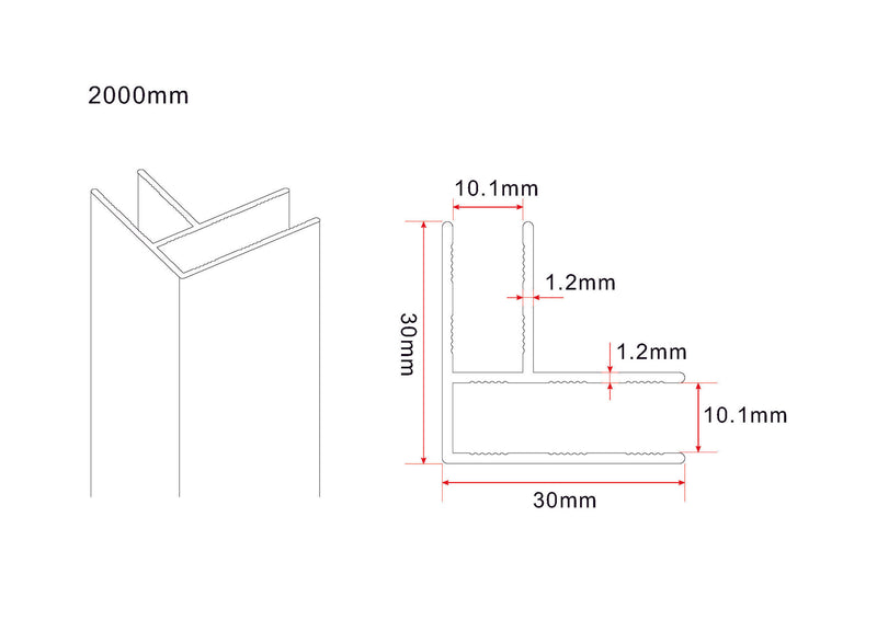 Slim hoekprofiel 2000 x 10 mm mat wit