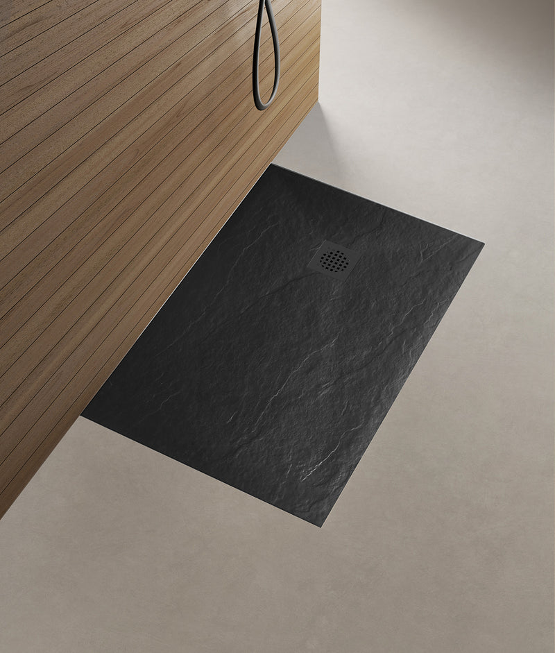 Stonea douchebak antislip composiet 900x1400x30 mm inkortbaar mat zwart