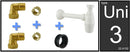 Uni-3 fontein/wast. aansluitset+PVC sifon