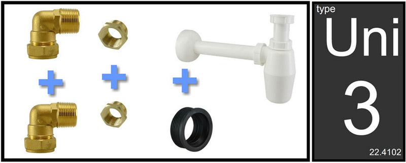 Fontaine/lavage Uni-3. kit de raccordement + siphon PVC