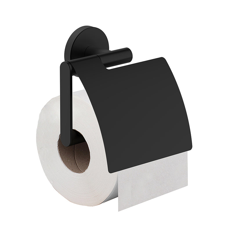 Alonzo toiletrolhouder met klep mat zwart