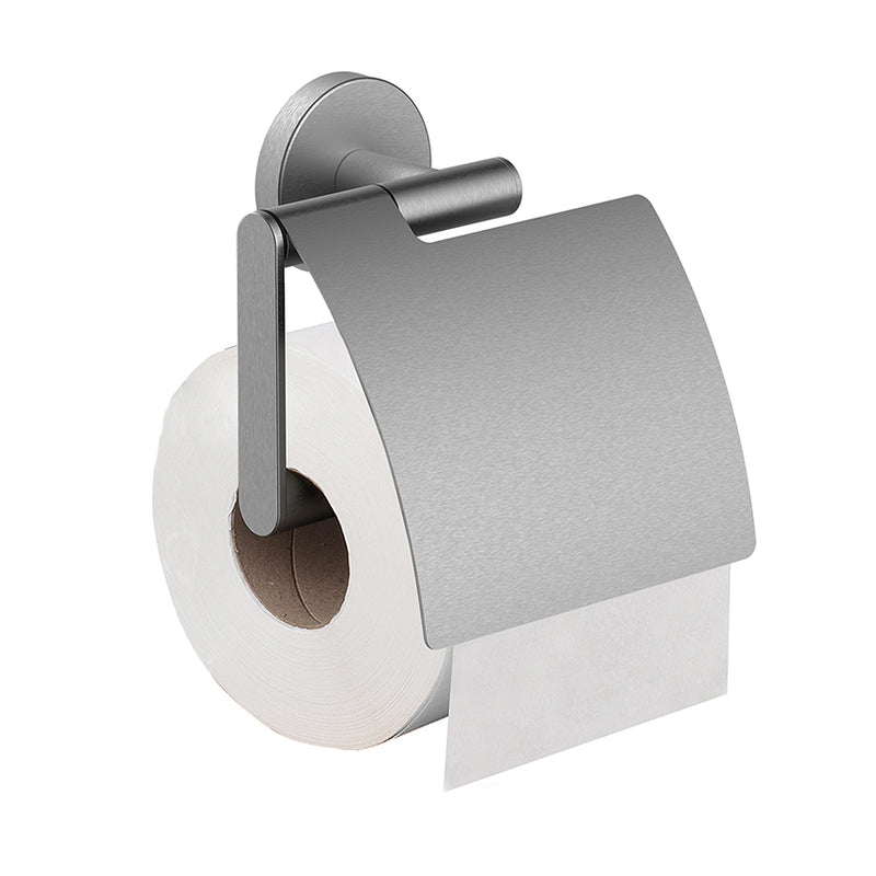 Porte-rouleau de papier toilette Alonzo avec couvercle en acier inoxydable brossé