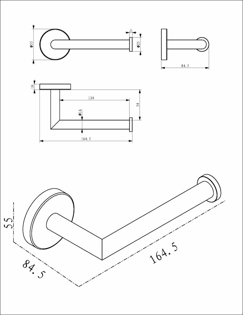 Porte-rouleau papier toilette Alonzo avec bras fixe noir mat