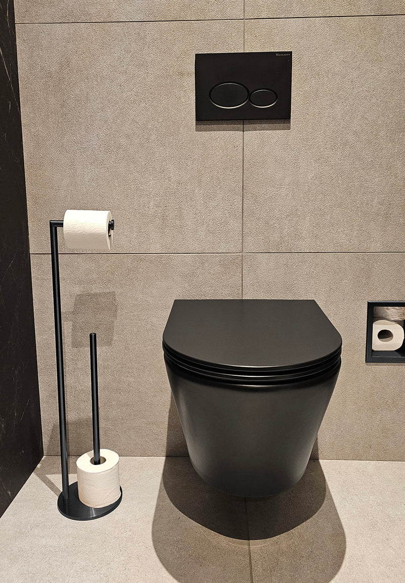 Alonzo toiletrolhouder met reserverolhouder vrijstaand gunmetal