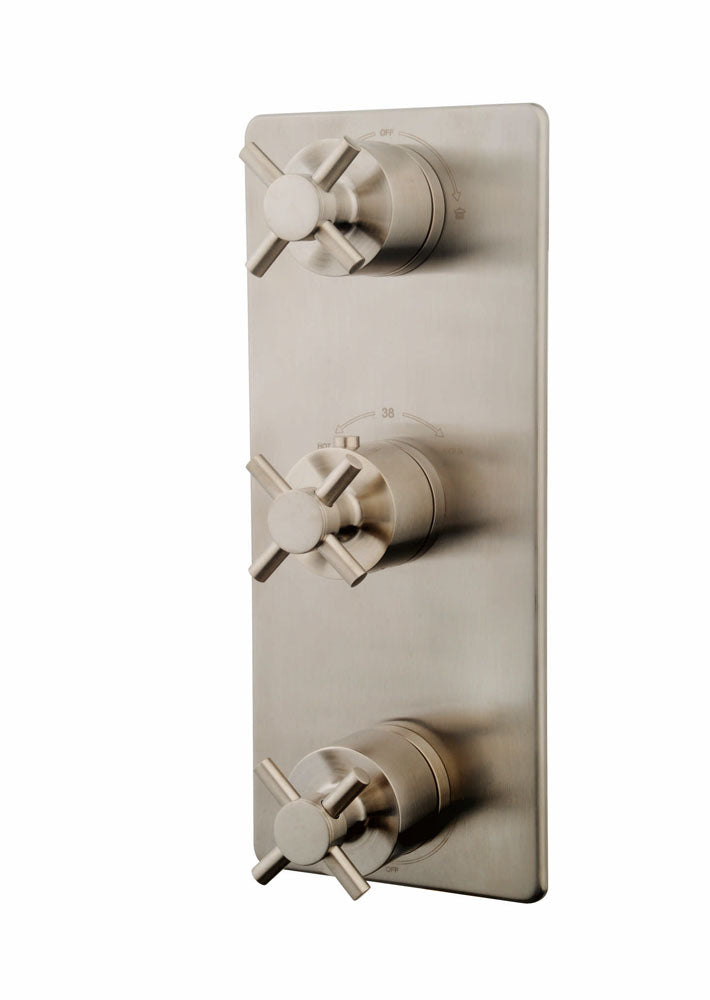 Enjoliveur en croix thermostat intégré 3 voies acier brossé
