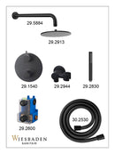 Caral inbouwthermostaat 2 weg rond compleet met hoofddouche 25 cm en staafhanddouche mat zwart