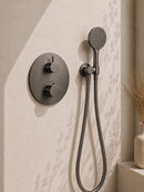 Caral inbouwthermostaat 2 weg rond compleet met hoofddouche 25 cm en 3 standen handdouche handdouche gunmetal