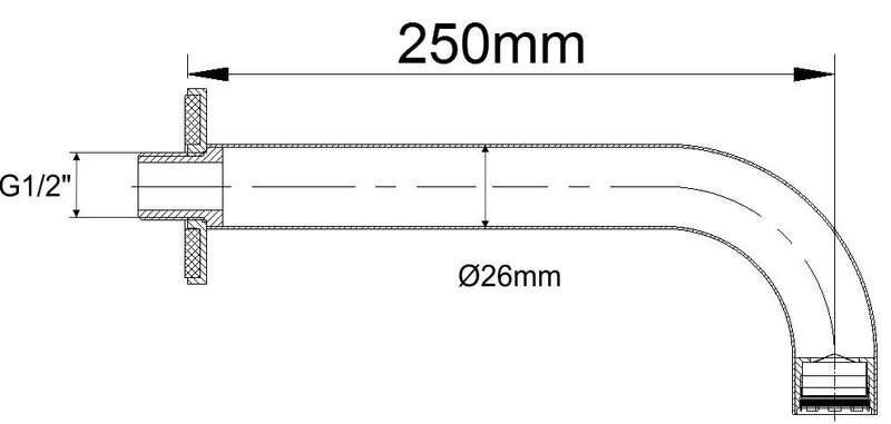 Baduitloop rond 25 cm 1/2'' chroom