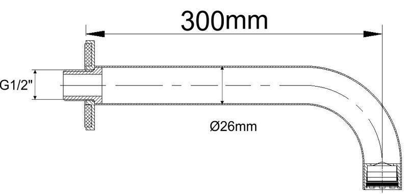 Baduitloop rond 30 cm 1/2'' chroom