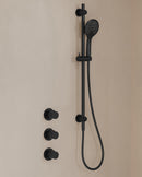 Caral inbouwthermostaat 2 stopkranen compleet met Beam hoofddouche glijstang en 3 standen handdouche mat zwart