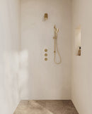 Caral inbouwthermostaat 2 stopkranen compleet met Beam hoofddouche glijstang en 3 standen handdouche geborsteld messing