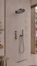 UniMatch Pluuto hoofddouche rond 2 standen met muurbevestiging gunmetal