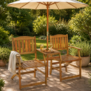 Garden Bench Loveseat Set 2 Persons Acacia Wood With Table Parasol Hole Foldable 141x61x87 cm